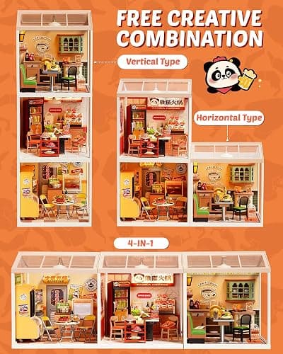 Rolife Super Creator Series, DIY Mini Panda Hot Pot Dollhouse House Kit, Bulid Scenary for Action Collectible Figures, Creative Gifts for Women Adults thumbnail 8