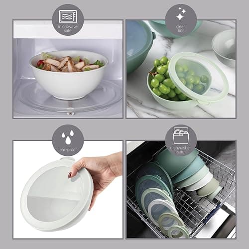 COOK WITH COLOR Mixing Bowls with TPR Lids - 12 Piece Plastic Nesting Bowls Set includes 6 Prep Bowls and 6 Lids - Microwave Safe (Sage) - Sage TPR Lids thumbnail 4