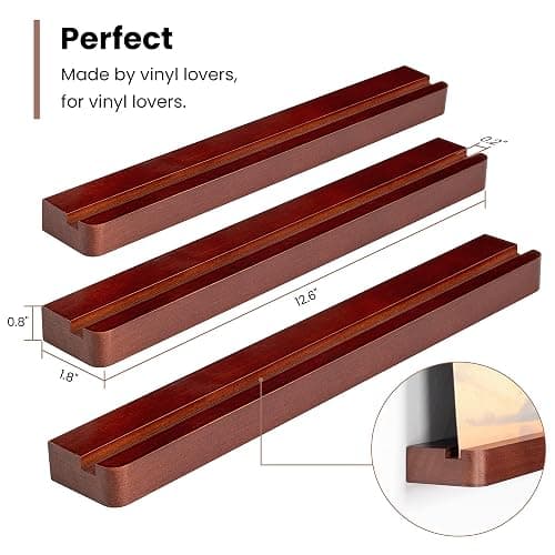 Heimlove 6 Pack Solid Wood Vinyl Record Wall Mount Shelves, Rustic Brown 12 Inch Vinyl Holder for Album Record Storage & Display, Floating Shelves for Wall Decor, Kids Bookshelf, Magazine Rack - 6 Pack - Solid Pine Wood(brown) thumbnail 3