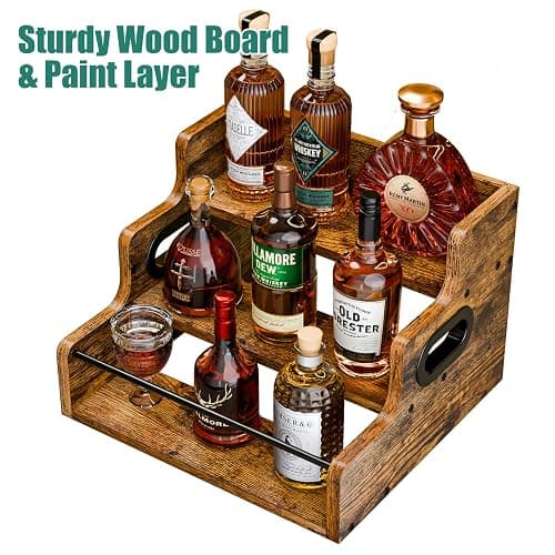 KLM Liquor Bottle Display Shelf, Coffee Syrup Rack Organizer, 3 Step Countertop Liquor Wine Rack, mini bar,liquor cabinet, Home Retro Bar Shelf Stand for Liquor Whiskey, Spirits thumbnail 7