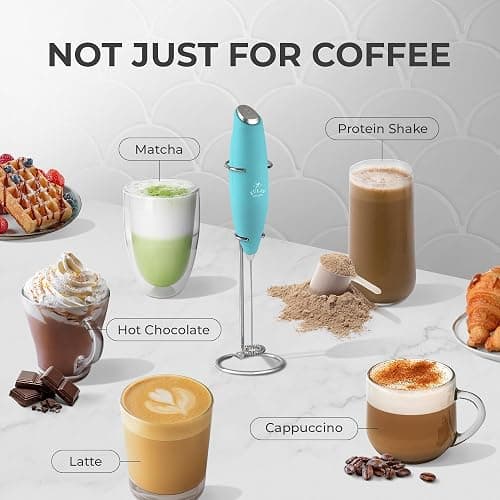 Zulay Kitchen Powerful Milk Frother Wand With Duracell Batteries - Ultra Fast Handheld Drink Mixer - Electric Whisk Foam Maker for Coffee, Lattes, Cappuccino & Matcha - Z1 Motor - Aqua thumbnail 5