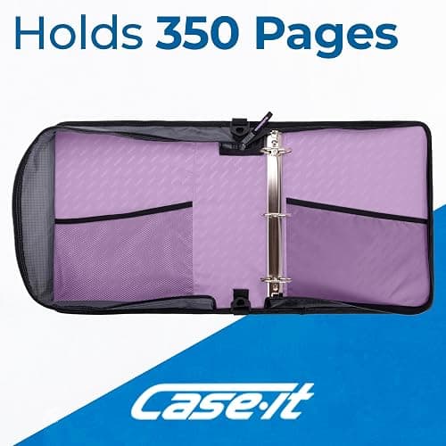 Case-it Universal Zipper Binder | 2-Inch O-Rings, 13-Inch Laptop/Tablet Padded Pocket, 400 Sheet Capacity, Multiple Storage Pockets & Shoulder Strap | School & Office Organizer | LT-007 Lavender thumbnail 5
