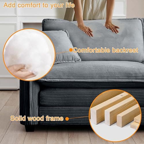 Qupeife Modular Sectional Sofa with 2 Ottoman, Cloud Couch Sectionals 2 Seat Sofa, Small Sectional Couch for Living Room (Grey, Loveseat with 2 Ottomans) thumbnail 4