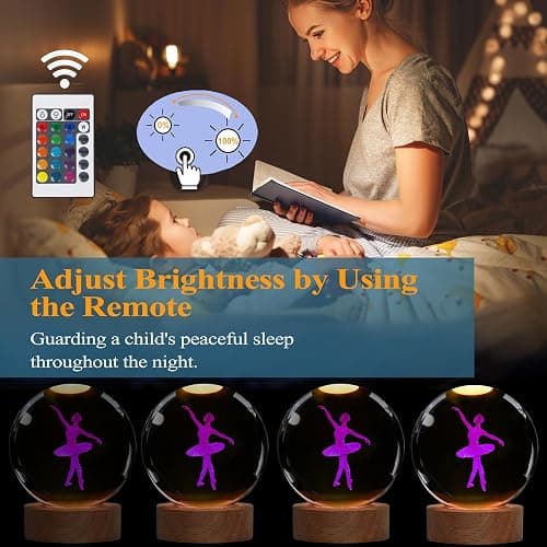 Ballet Night Light, Dance Recital Gifts, K9 3.15 Inch (80mm) Crystal Ball Lamp with 16 Colors Remote Upgraded Lamp for Birthday Xmas Cool Fairygirl Figurines Gifts for Ballerina Girls Room Decor thumbnail 4