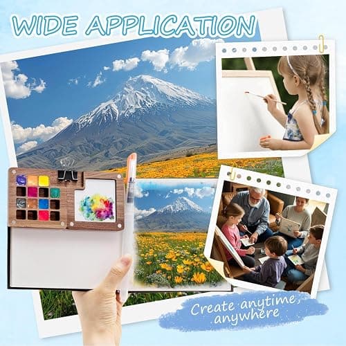 Mini Watercolor Travel Set, 2025 New Watercolor Kit, 24 Color Pocket Artist Watercolor Travel Set with, Wooden Grid Paint Box for Painters Artists and Students (Walnut -15 Grids) thumbnail 6