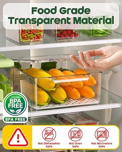 KEMETHY 11 Pack Refrigerator Organizers and Storage, Stackable Fridge Organizer Bins, BPA-Free Clear Plastic Fruit Storage Containers for Fridge, Kitchen, Fruits, Drinks, Produce, Vegetable - 11 Pcs thumbnail 5