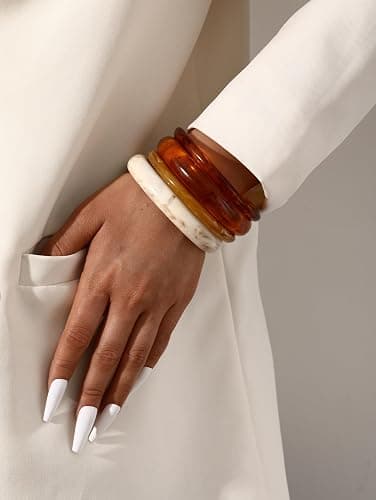 ÌF ME Acrylic Bangles Bracelets for Women, Irregular Acrylic Resin Chunky Bracelets Geometric Fashions Thick Statement bangle Set thumbnail 6