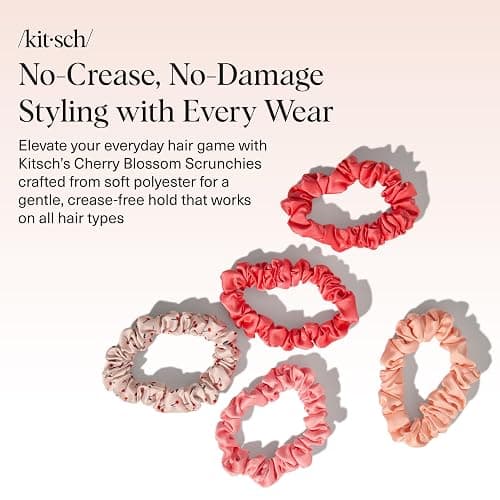 Kitsch Satin Scrunchies for Women - No Crease Hair Ties for Girls | Scrunchies For All Hair Types and Textures, Perfect for Day or Night | Ideal Gifts for Women - Assorted Cherry Blossom, 5pcs thumbnail 2