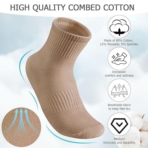 COZYOFFI Natural Ankle Socks Women: 10 Pairs Cotton Running Athletic Socks thumbnail 4
