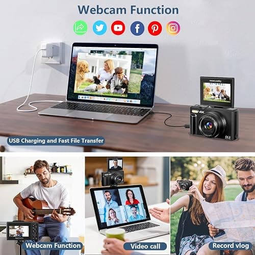 Digital Camera for Photography, 4K Vlogging Camera for YouTube 3" 180° Flip Screen 18X Digital Zoom Compact Retro Cameras with 32GB TF Card & 2 Batteries, Black thumbnail 4