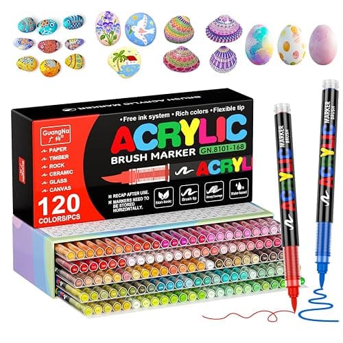 DICEKOO 120 Colors Acrylic Paint Markers, Soft Brush Tip Pens with Automatic Ink Control System, Waterproof, Quick-Drying, Lightfast, for Rock Painting, Canvas, Wood, Egg & DIY Crafts Art Supplies - Image 1