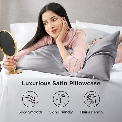 Bedsure Satin Pillowcases, Similar to Silk Pillowcase 2 Pack,Cooling Pillow Case for Sleeping Women with Envelope Closure, Gifts for Women Men, Dark Grey, Queen Size, 20x30 Inches, 2pcs thumbnail 2