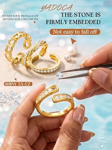 YADOCA Gold Toe Rings for Women Non Tarnish - Adjustable Silver Toe Ring | 12Pcs 14K Gold Filled Toe Rings Set - Waterproof Summer Beach Foot Jewelry - Hypoallergenic Open CZ Flower Hug Band thumbnail 9