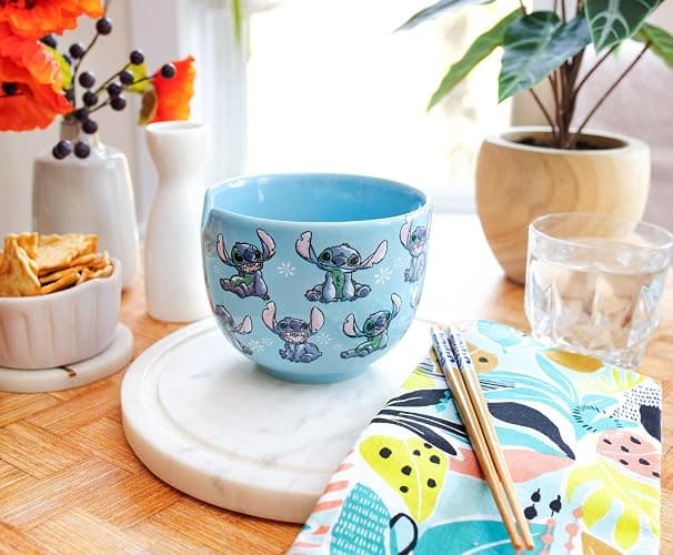 Disney Lilo & Stitch Japanese Ceramic Dinnerware Set | Includes 20-Ounce Ramen Noodle Bowl and Wooden Chopsticks thumbnail 2