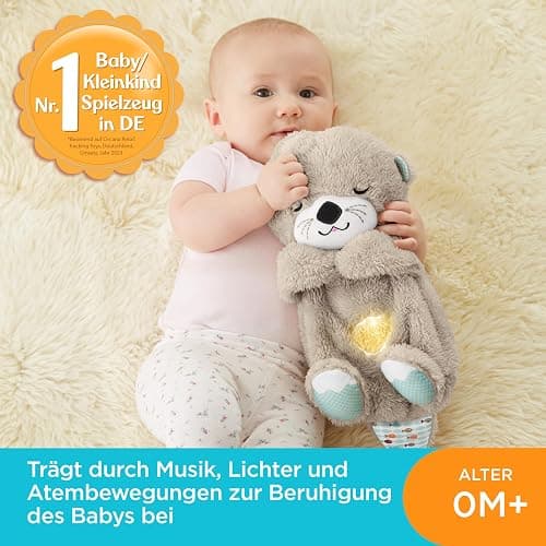 Fisher-Price Schlummer Otter Kuscheltier mit Atembewegung und Musik, Baby Erstausstattung, Neugeborene, Baby Spielzeug ab Geburt, Babyparty und Neugeborenen Geschenk, FXC66 thumbnail 2