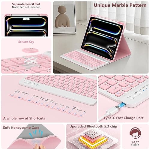 FUWANG Keyboard Case for iPad Pro 13 inch (M5/M4) 2025/2024, Magnetic Detachable Colorful Keys for iPad Pro 13 inch Case with Keyboard, Folio Case for iPad pro 13'' M5/M4 with Pencil Holder - Pink thumbnail 6