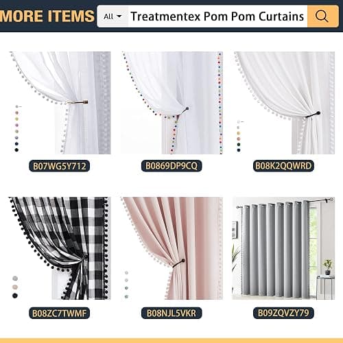 Treatmentex Pom-Pom Pink Half-Blackout Curtains 45'''' Short Window Curtain Set for Girls Baby Nursery Room Darkening Drapes 2 Panels Rod Pocket,Adult thumbnail 5