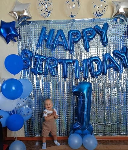 Blue Happy Birthday Balloon Banner, 16 Inch Foil Mylar Happy Birthday Balloons Letters, Reusable Happy Birthday Sign, Blue Birthday Decorations for Women, Men, Boys and Girls thumbnail 6