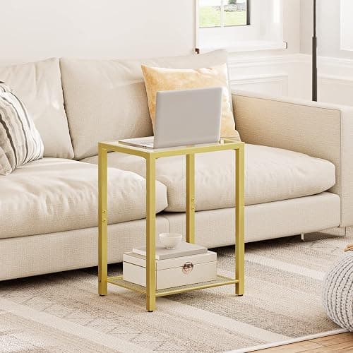 HOOBRO Side Table, 2-Tier End Table, Nightstand for Tight Spaces, Tempered Glass Bedside Table, Modern Metal Frame, for Office, Bedroom, Living Room, Study, Gold GD76BZ01 thumbnail 6