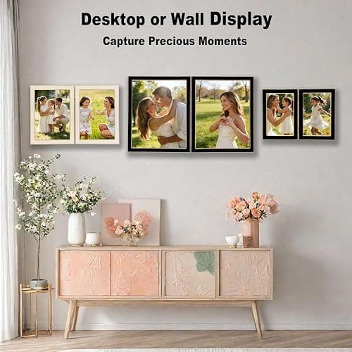 ACHAVINM 4x6 Double Picture Frame with White Enamel Finish, Gold Edge Metal Hinged Photo Frames, Real Glass Front Velvet Back, Display for Wall and Tabletop, Ideal for Wedding Couple Family Photos thumbnail 5