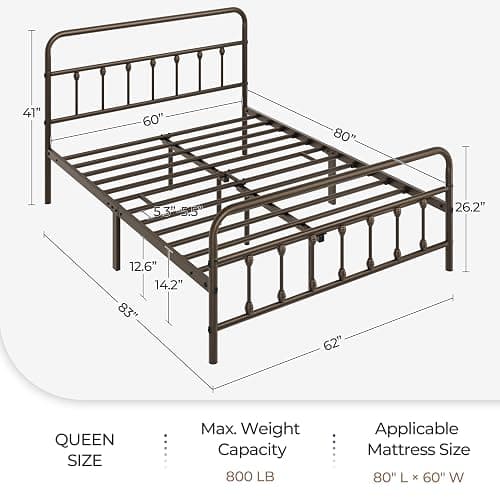 Yaheetech Classic Metal Platform Bed Frame Mattress Foundation with Victorian Style Iron-Art Headboard/Footboard/Under Bed Storage/No Box Spring Needed/Queen Size Bronze thumbnail 9