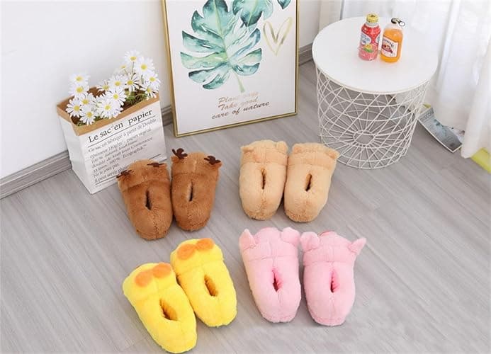 Cute Pig Cartoon Animal Home Furry Slippers - Women's Warm Winter Slippers thumbnail 7