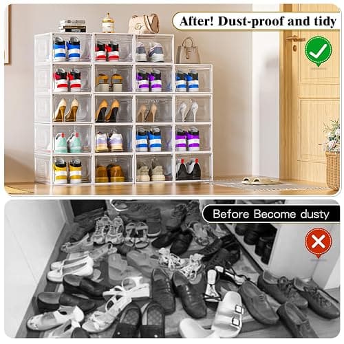 8 Pack Thicken & Clear Shoe Boxes Organizer with Magnetic Door, Stackable Storage Boxes for Shoes, Boot, Sneaker - Harder Plastic Shoe Storage Stackable Shoe Boxes for Closet Shoes Wall, White - White - 8 Pack thumbnail 7