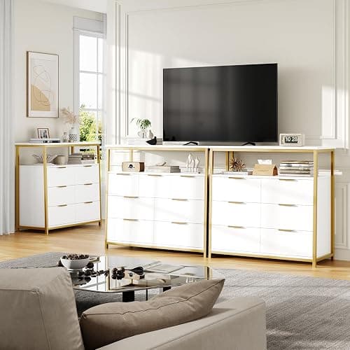 FACBOTALL Modern White Dresser, 6 Drawer Dresser with Shelf, Wood Chest of Drawers with Sturdy Steel Frame, Large Capacity 6 Drawer Chest or Living Room Home thumbnail 4