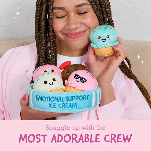 Emotional Support Ice Cream Cones by Relatable, Cuddly Stuffed Animals and Toys, Squishy Toys and Plushies, Great Gift Ideas for Loved Ones of All Ages, Includes 5 Plushies with Carrying Basket thumbnail 4