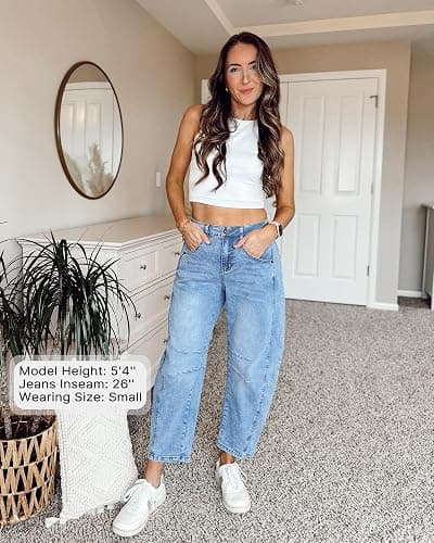GRAPENT Barrel Jeans for Women Trendy High Waisted Wide Leg Baggy Cropped Relax Fit Stretch Denim Trouser Ankle Pants thumbnail 4