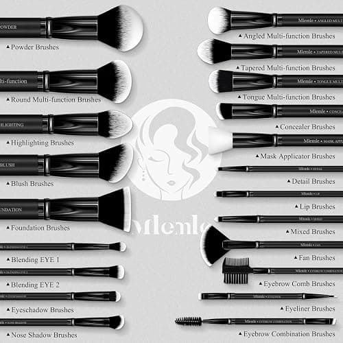 Makeup Brushes Set, Mlemle Professional 26 Pcs Makeup Kit, Include Powder Foundation Concealers Blush Eye shadows 21 Pcs Makeup Brushes and 2 Powder Puff, 3 Makeup Sponge(A01-Black) thumbnail 2