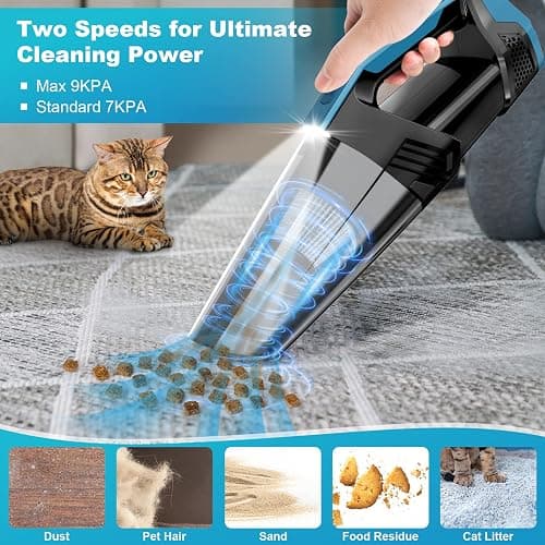 Blestan Cordless Car Vacuum Lightweight High Power Handheld Vacuum Cleaner with LED Light, Hand Vacuum for Car Home Office and Pet Hair, BlackBlue thumbnail 2
