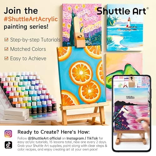 Shuttle Art Acrylic Paint, 36 Colors Acrylic Paint Set with Brushes & Palette, 2oz/60ml Bottles, Rich Pigments Non-toxic for Artists Kids & Adults, Painting on Canvas Rocks Ceramic Wood thumbnail 2