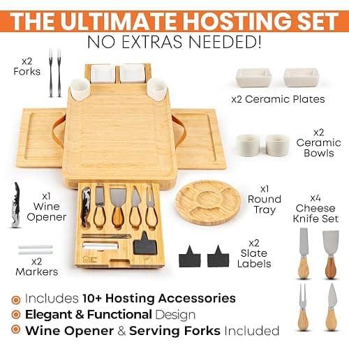 Bamboo Charcuterie Board Set - Large Cheese Platter with Knives & Bowls - Valentine’s Day Gift for Her, Mom or Girlfriend - Great Wedding, Housewarming & Birthday Gift Idea thumbnail 3