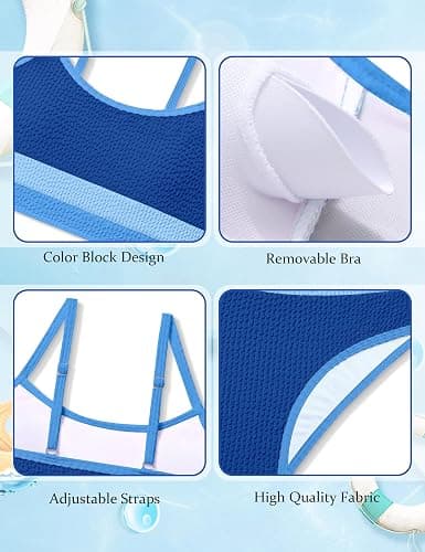 TALLWH Girls Bathing Suit Color-Block Adjustable Straps Bikini Sets Girls Two Piece Swimsuits with Chest Pad Swimwear 7-18T thumbnail 6