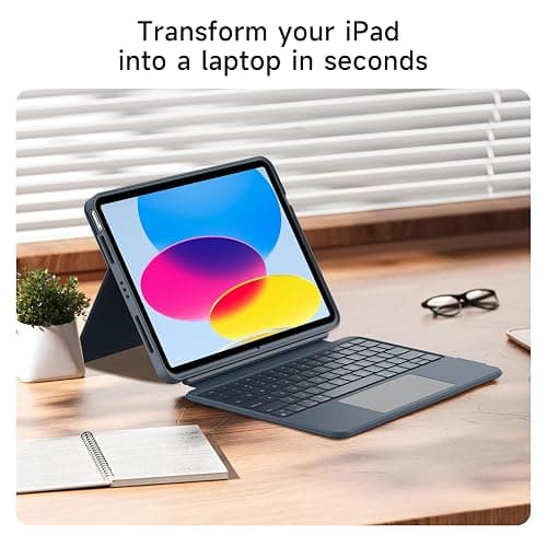HOU iPad A16 11th/10th Generation Case with Keyboard, Rotatable & Detachable Keyboard Case for iPad 11/10, Elastic Pen Holder, Full Protection Cover, 7-Colors Backlight, Multi-Touch Trackpad, Blue thumbnail 7