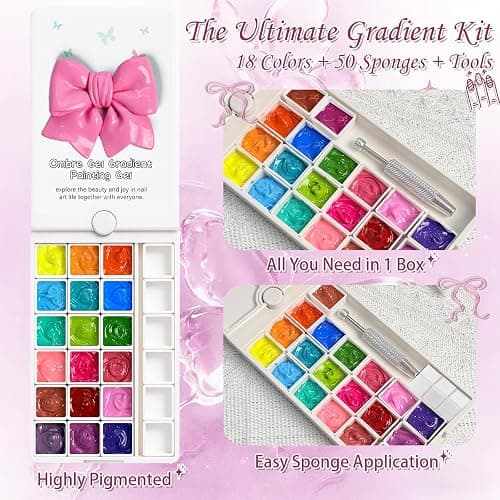 GJYUQHUA 18 Colors Patting Gel Polish & Tools Kit - Pat Pat Gel Polish Palette for Ombre Nails，UV/LED Cured Gradient Blooming Manicure Kit DIY with Nail Sponges & Tools thumbnail 3