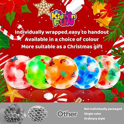 KIDRENFUN Christmas Party Bag Fillers Kids - 24 PCS Stocking Fillers Eve Box Fillers, Stress Ball for Kids Bulk, Class Prizes Mini Fidget Squishy Ball, Xmas Party Favours Boys thumbnail 4