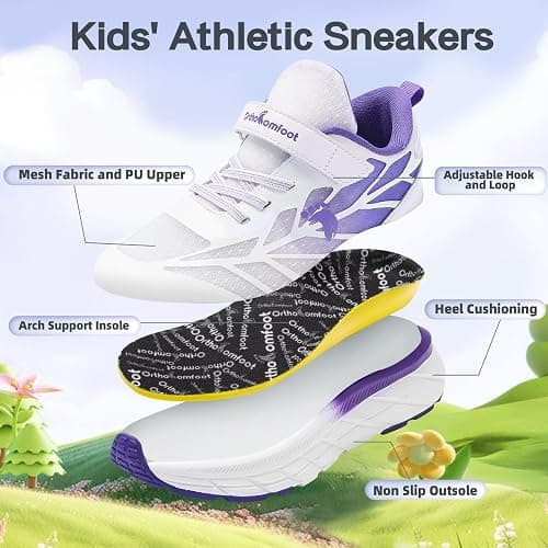 Kids Orthopedic Tennis Shoes for Boys and Girls: Comfortable Casual Plantar Fasciitis Arch Support Athletic Running Sneakers, Orthotic Breathable School Sports Walking Shoes for Foot and Pain Relief - 2 Little Kid - W5-purple White thumbnail 6