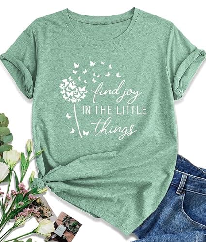 EUOW Dandelion Graphic Floral T-Shirt for Women Boho Wildflowers Tee Tops | Soft and Skin-friendly Fabric,Floral Print, Crew Neck, Casual Wear, Multiple Colors, Straight Sleeves, Family Holiday Shirt - Image 1