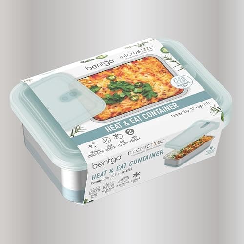 Bentgo MicroSteel Heat & Eat Container – Microwave-Safe, Leak-Proof & Airtight, Easy-to-Clean Lightweight Stainless Steel Reusable Food Storage with Silicone Lid (Family Size; 8.5-Cup Capacity; Aqua) thumbnail 8
