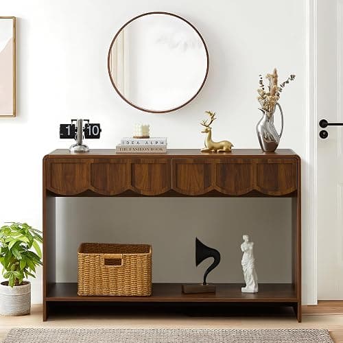 Console Table with Drawers, Mid-Century 43 Inches Narrow Entryway Tables with Open Storage Shelves, Hallway Accent Tables Behind Couch Table for Living Room - Walnut - Walnut thumbnail 5