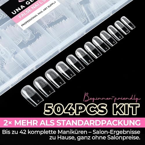 UNA GELLA Medium Square Tips für Gelnägel, 504 Stück 10 Größen, Soft Gel Press-On Nails, Vorgeformte Full-Cover Nagelspitzen, Acryl Nagelverlängerung für Nagelkunst & Home DIY thumbnail 5