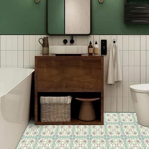 HOMETITUTE Teal Border Fig Floral Peel and Stick Tile Art Deco,12"x12" | Vinyl, Self Adhesive Vinyl Floor Tiles, Self Adhesive Decals Removable Flooring Stickers; kitchen,bathroom,entryway thumbnail 7