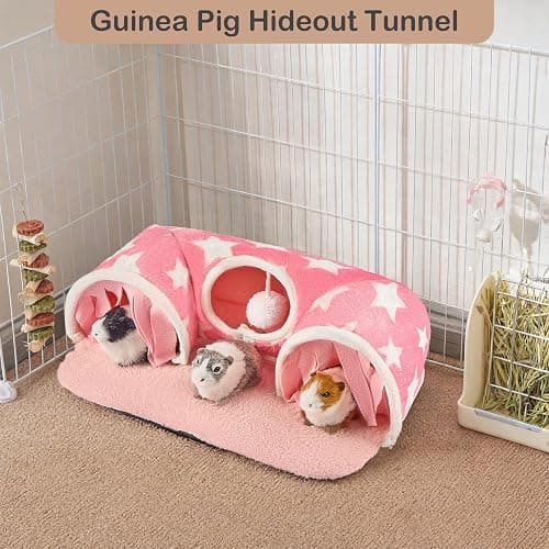 Avont Guinea Pig Tunnel, Small Animal Hideaway Tube Toy | Cozy Plush Tunnel for Guinea Pigs and Small Pets with Non-Slip Bottom and 2-In-1 Design in Medium Size Pink thumbnail 2