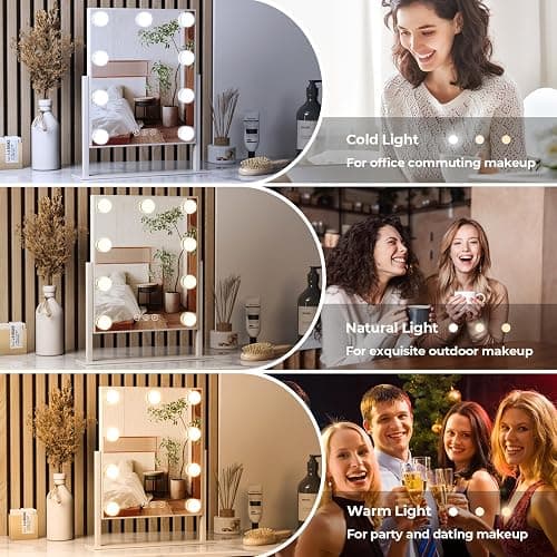 ZL ZELing Vanity Mirror with Lights,Makeup Mirror with Lights,Light up Mirrors with Smart Touch 3 Colors Dimmable,Mirror with Lights with 360° Rotation thumbnail 4