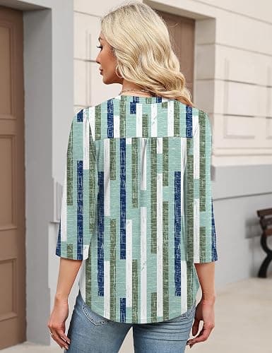 IECCP 3/4 Length Sleeve Womens Tops Dressy Casual Henley V-Neck Summer Tops | Business Casual Outfits,Cute Pleated T-Shirts,Loose Fit Tunics,Soft Lightweight Basic Tees,Work Blouses,2026 Fashion Clothes thumbnail 5