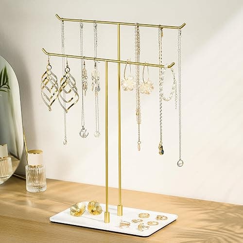 bussdis Necklace Stand Aesthetic Necklace Holder: Metal Necklace Organizer for Home Decor, Gold thumbnail 7