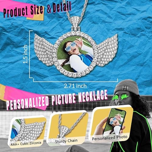 Jumaple Custom Circle Chain with Picture, Photo Necklace for Men Women, Personalized Picture Pendant, Customized Memorial Gifts for Christmas Birthday Anniversary Family thumbnail 3
