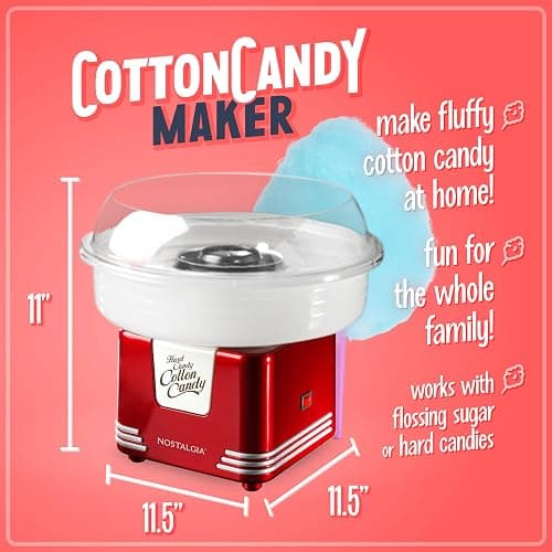 Nostalgia Cotton Candy Machine - Retro Cotton Candy Machine for Kids with 2 Reusable Cones, 1 Sugar Scoop, and 1 Extractor Head – Red thumbnail 3